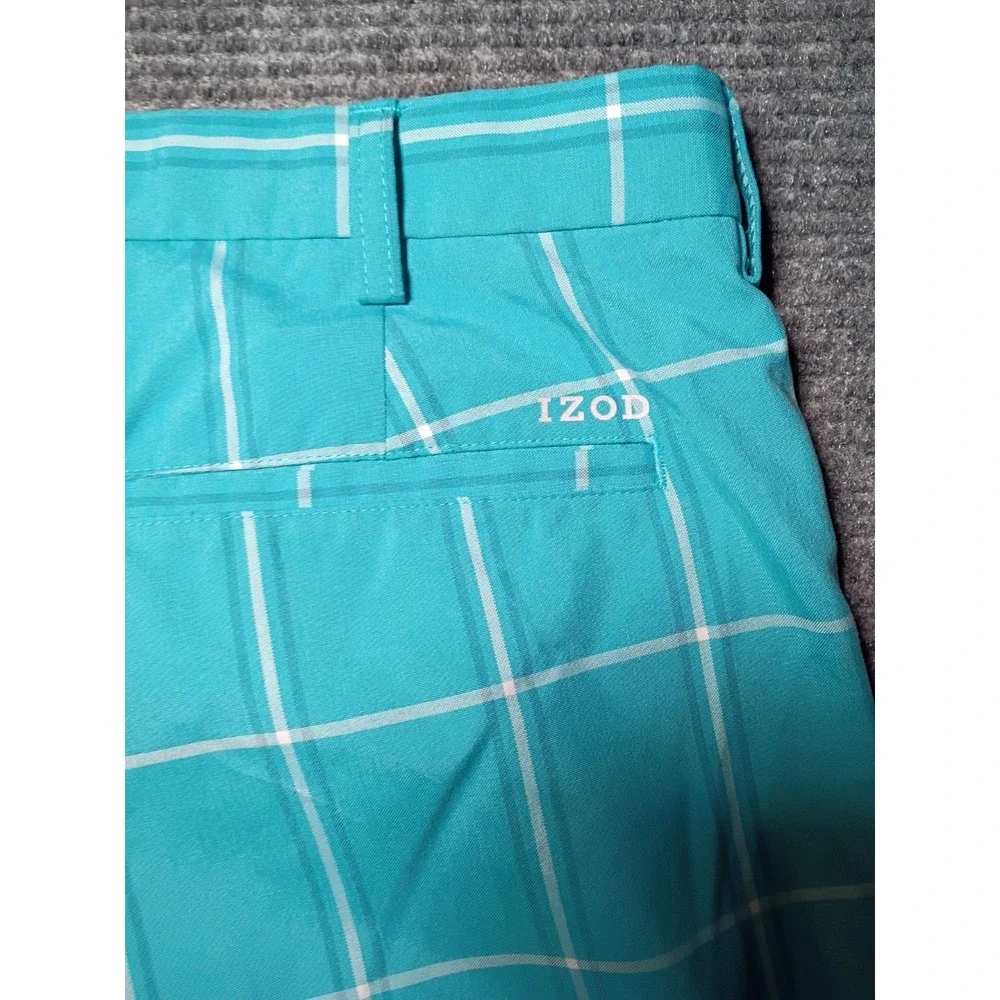 Izod Golf Men's Checkered Golf Turquoise And White Plaid Pants Size 32x30